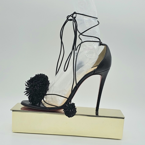 Elegant Black Women's Shoe with Pom-Pom Detail 37 1/2 Christian Louboutin - Picture 2 of 16